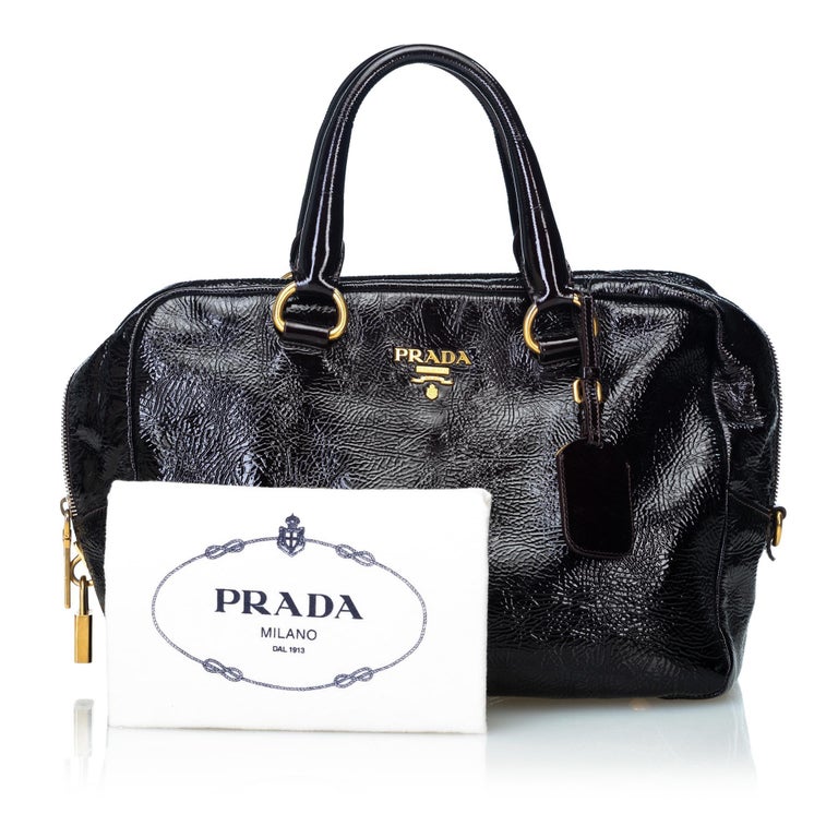 Prada Black Leather Handbag Italy w/ Dust BagPadlockKeyPadlockKey For ...