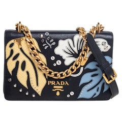 Prada Black Leather Hawaii Chain Flap Crossbody Bag