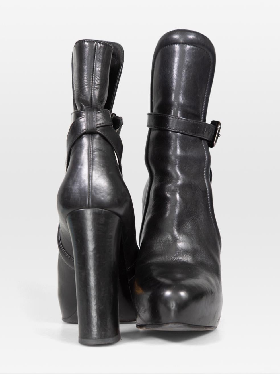Prada Black Leather Heeled Buckle Boots Size IT 36.5 In Good Condition For Sale In London, GB