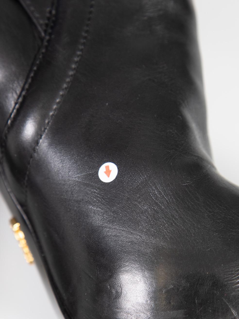 Prada Black Leather Heeled Buckle Boots Size IT 36.5 For Sale 2