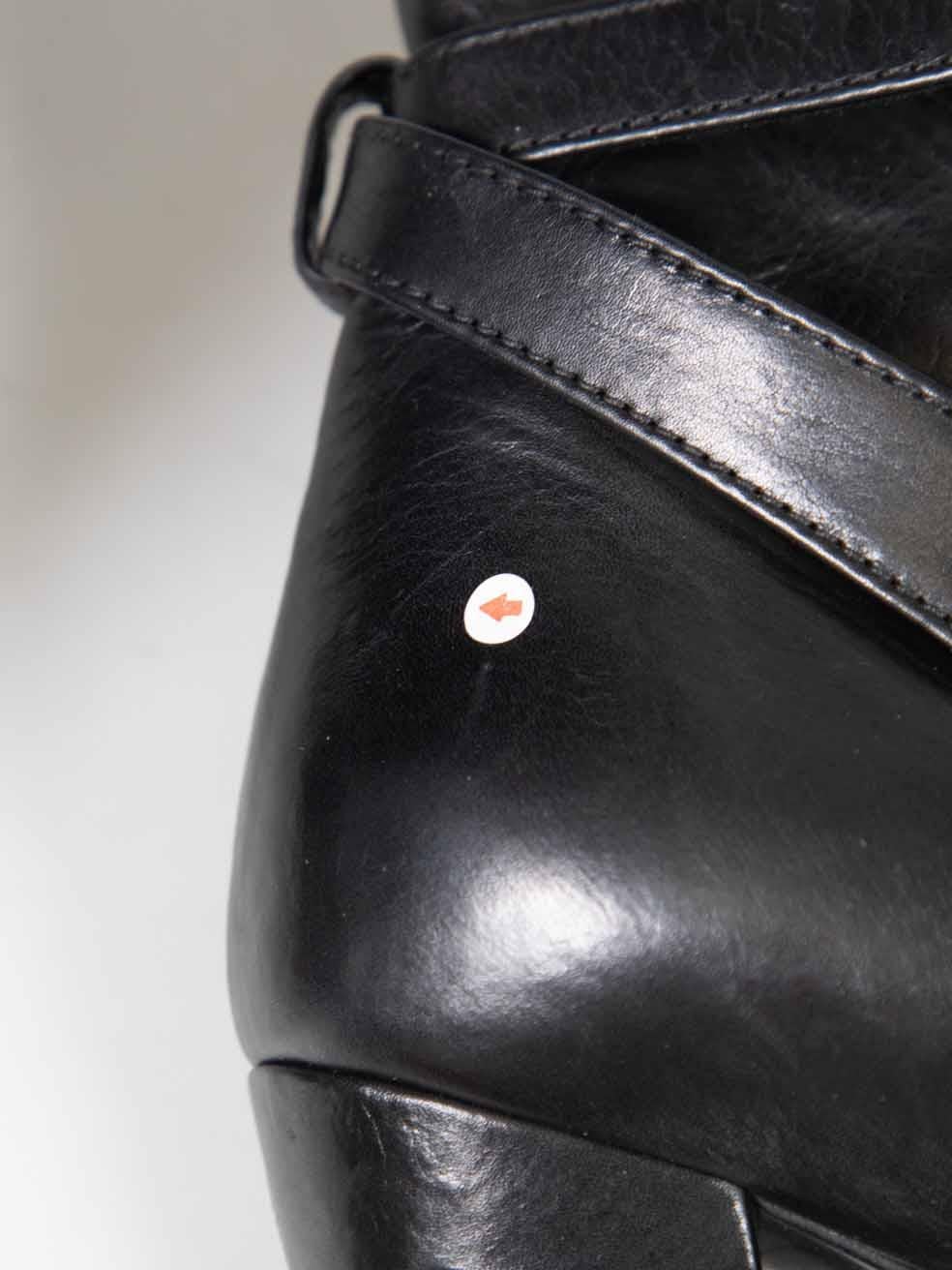 Prada Black Leather Heeled Buckle Boots Size IT 36.5 For Sale 4