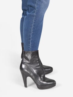 Prada Black Leather Heeled Side Zip Boots Size IT 36