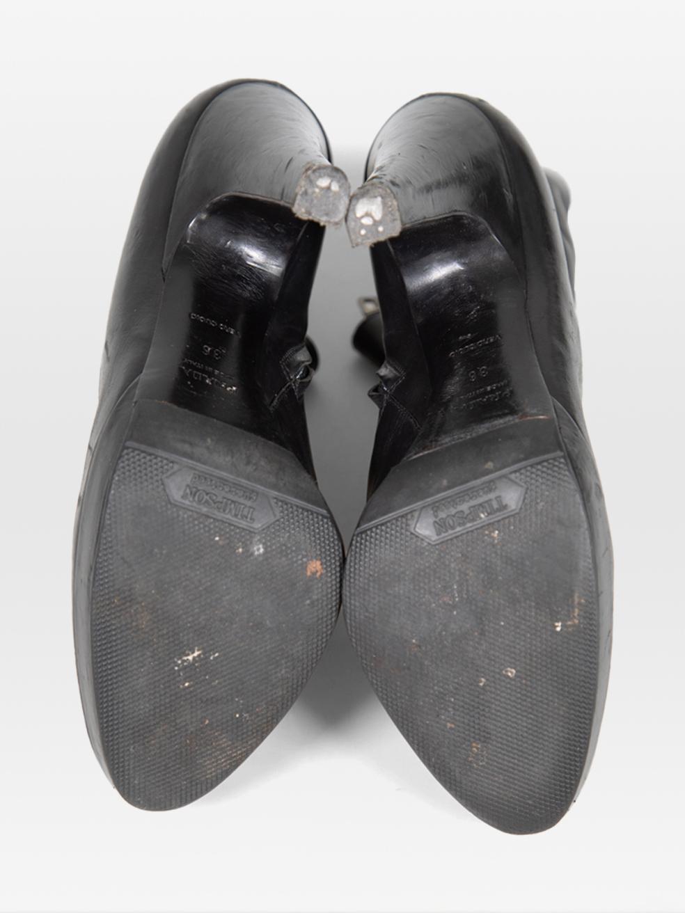 Women's Prada Black Leather Heeled Side Zip Boots Size IT 36 For Sale
