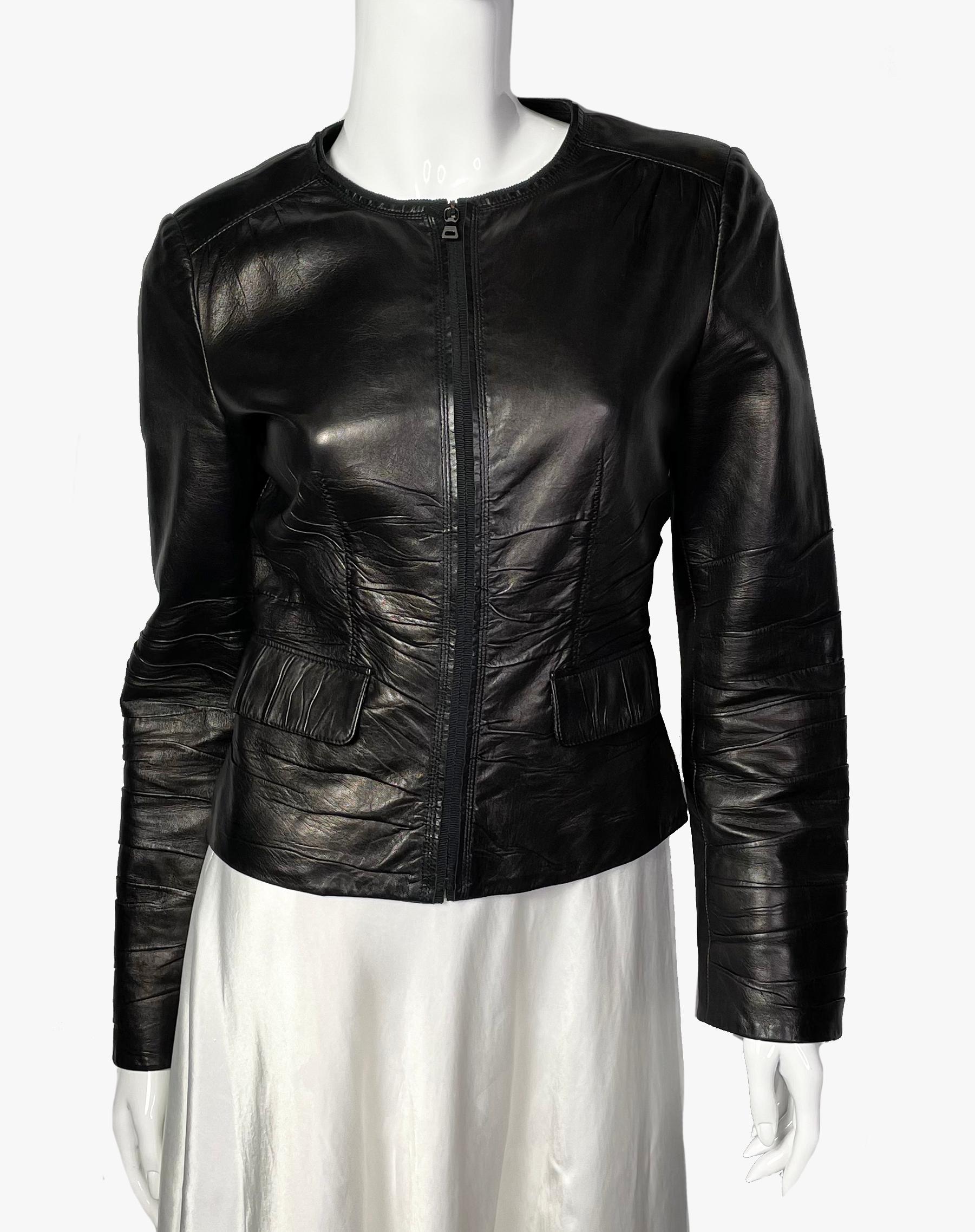 Black Prada black leather jacket For Sale