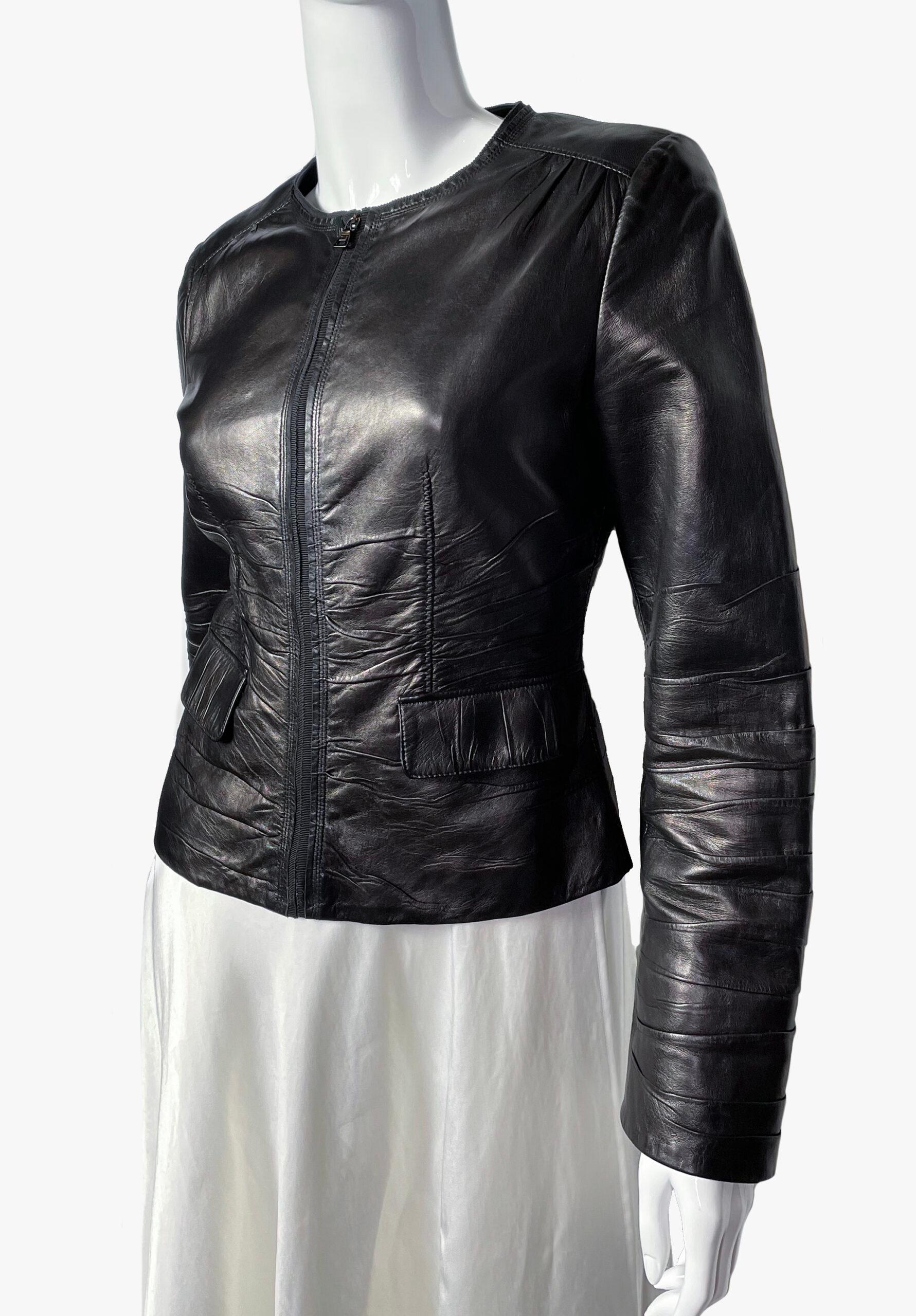 Prada black leather jacket In Good Condition For Sale In New York, NY