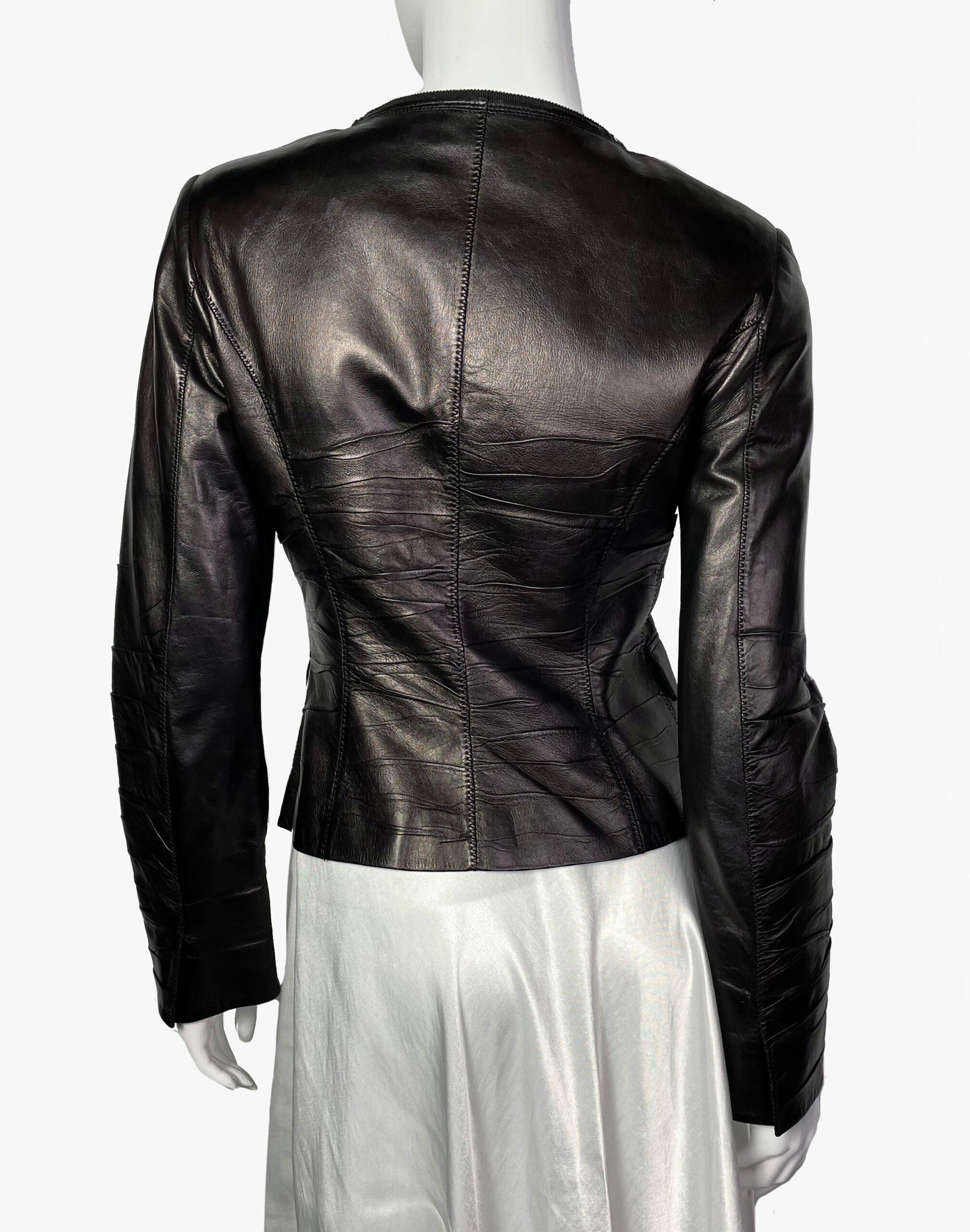 Prada black leather jacket For Sale 1