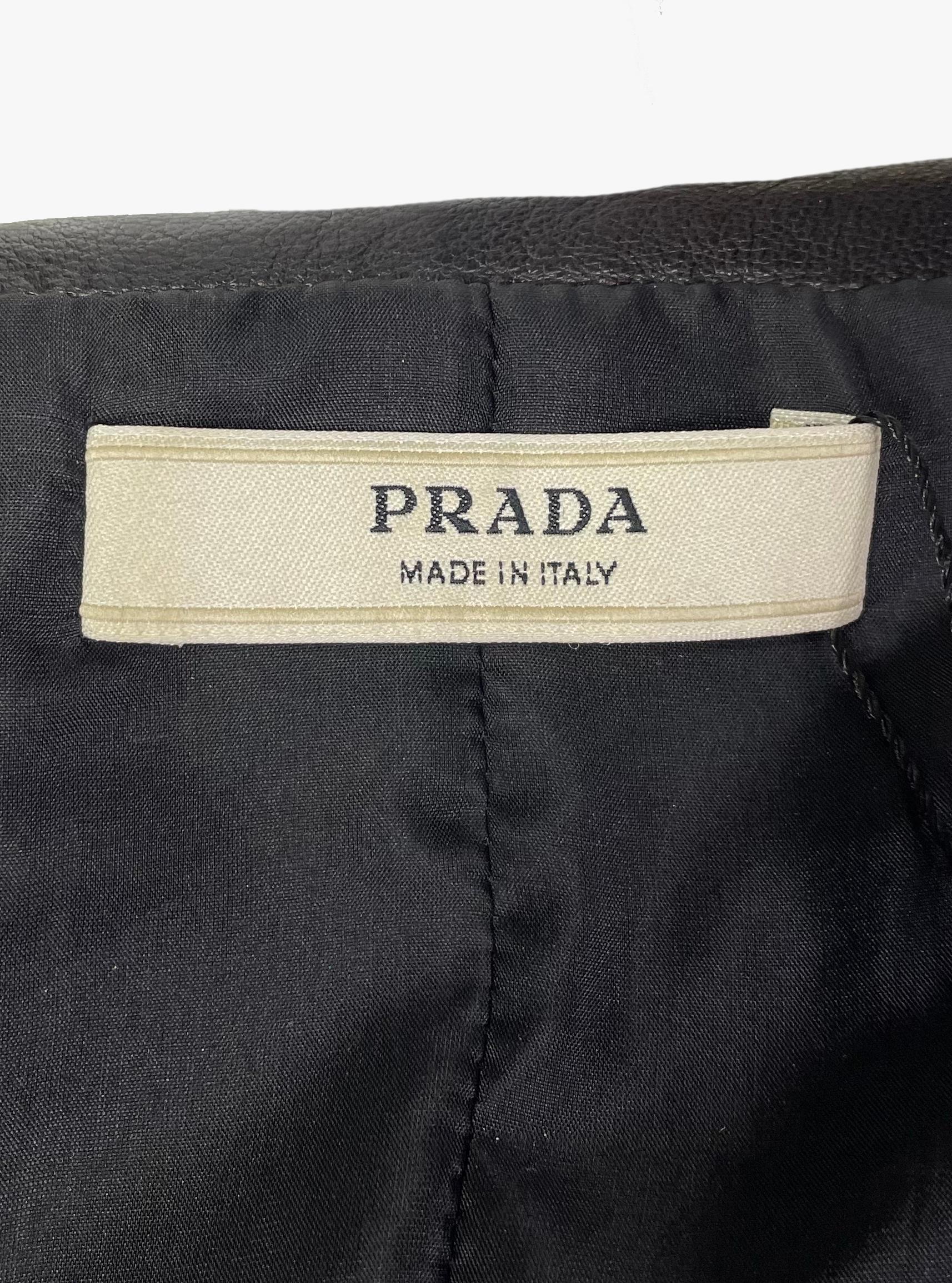 Prada black leather jacket For Sale 2