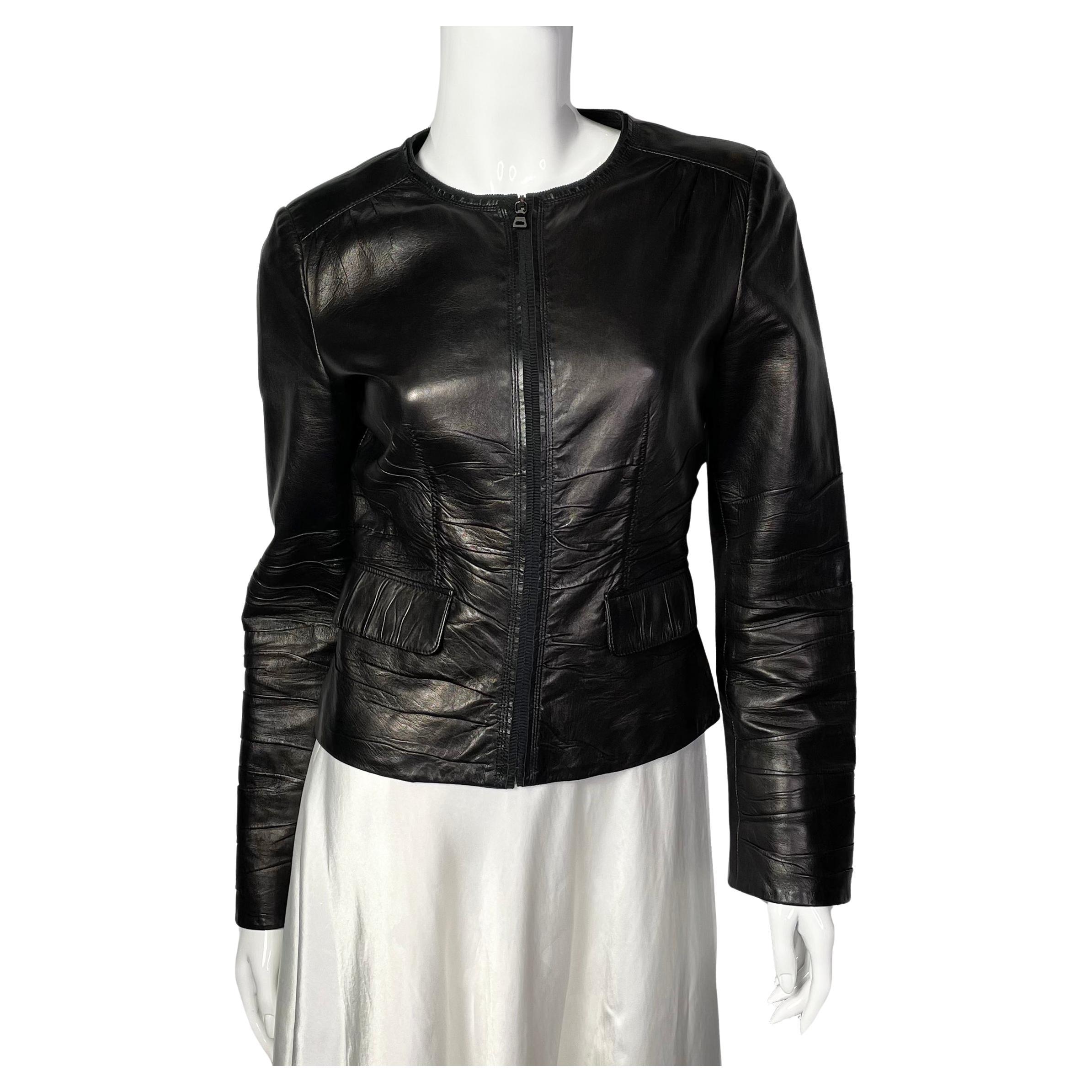Prada black leather jacket For Sale