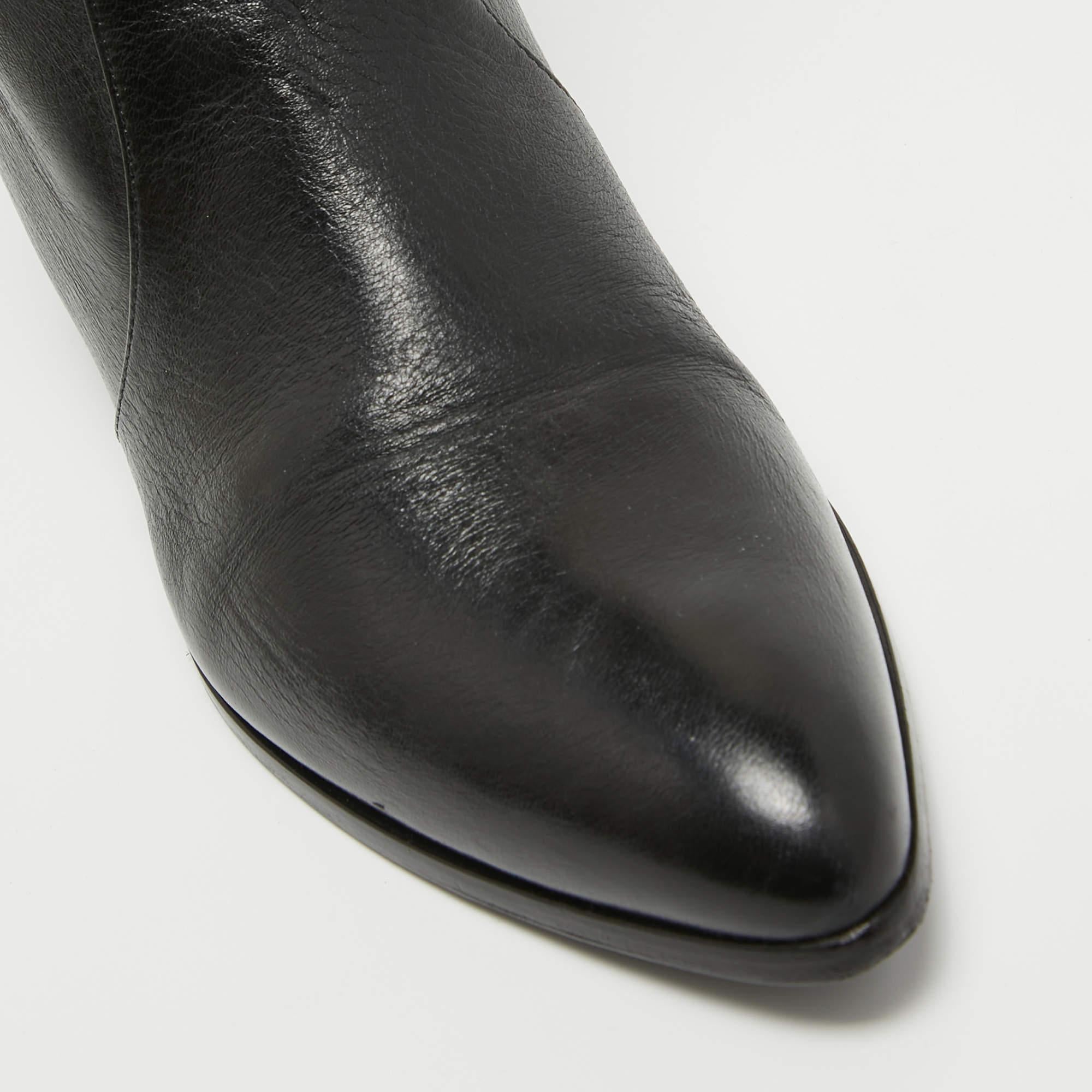 Prada Black Leather Knee High Block Heel Boots Size 36 For Sale 4