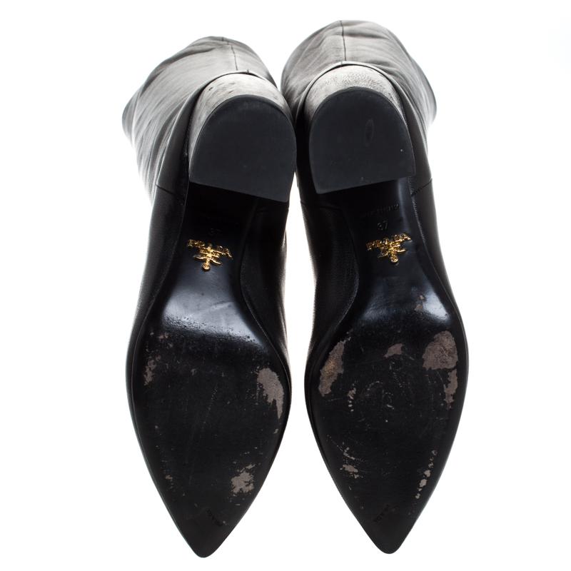 Prada Schwarz Leder Knielange Stiefel Größe 37 Damen