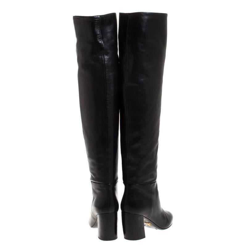 Prada Schwarz Leder Knielange Stiefel Größe 37 1