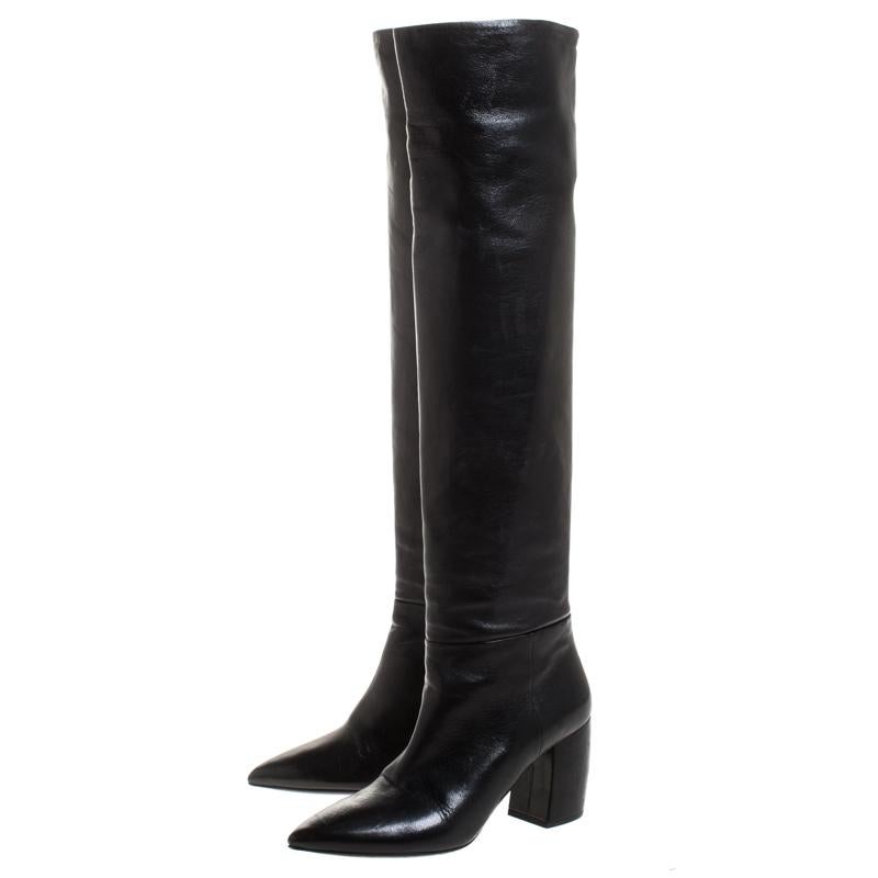 Prada Schwarz Leder Knielange Stiefel Größe 37 3