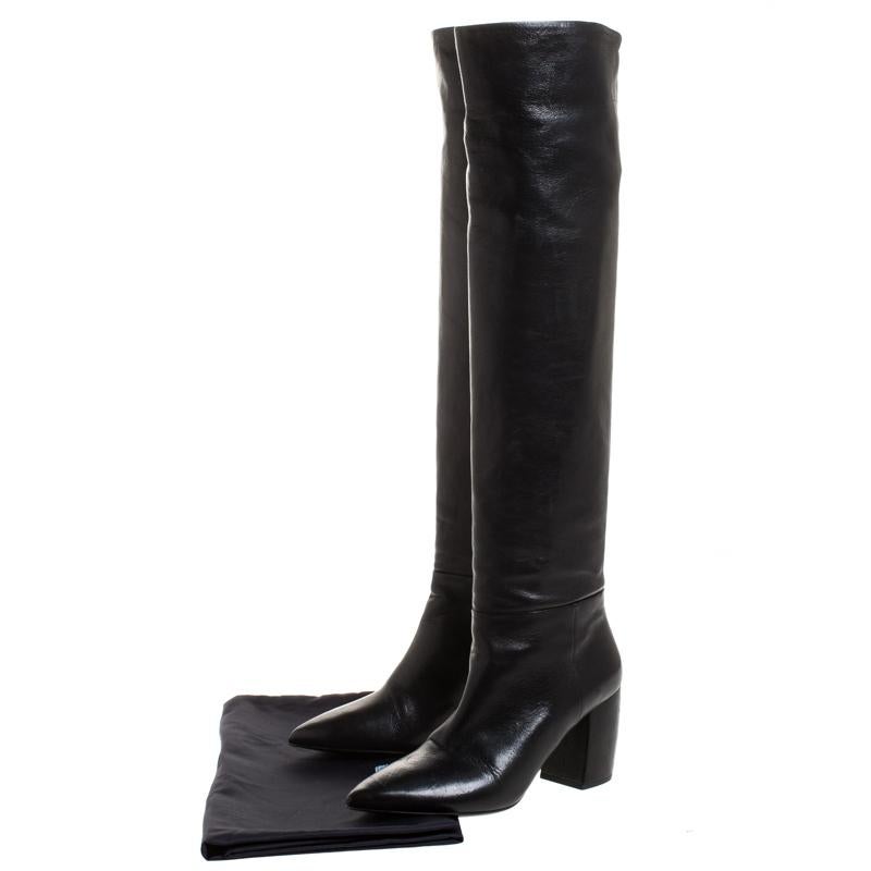 Prada Schwarz Leder Knielange Stiefel Größe 37 4