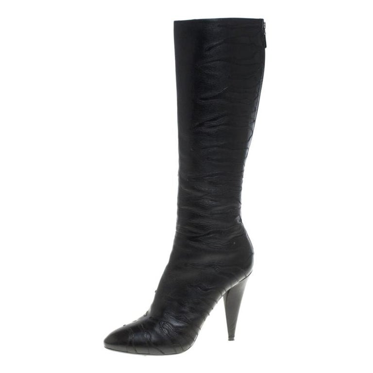 Prada Black Leather Knee Length Boots Size 40 at 1stDibs
