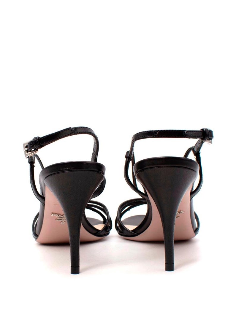 Prada Black Leather Knotted Strappy Slingback Heeled Sandals at 1stDibs