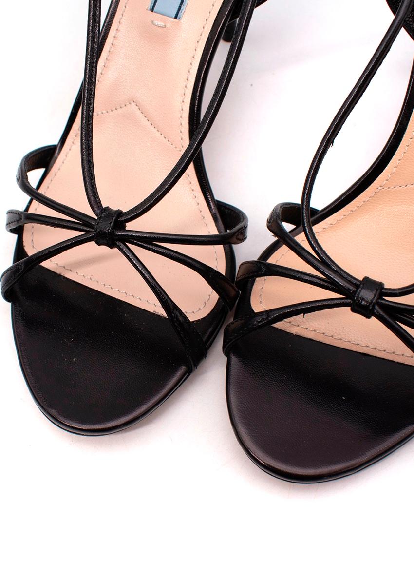 Prada Black Leather Knotted Strappy Slingback Heeled Sandals In Excellent Condition In London, GB