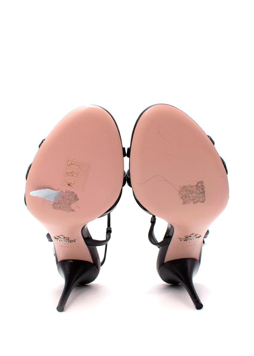 Prada Schwarze gestreifte Riemchensandalen mit Slingback-Absatz aus Leder 4