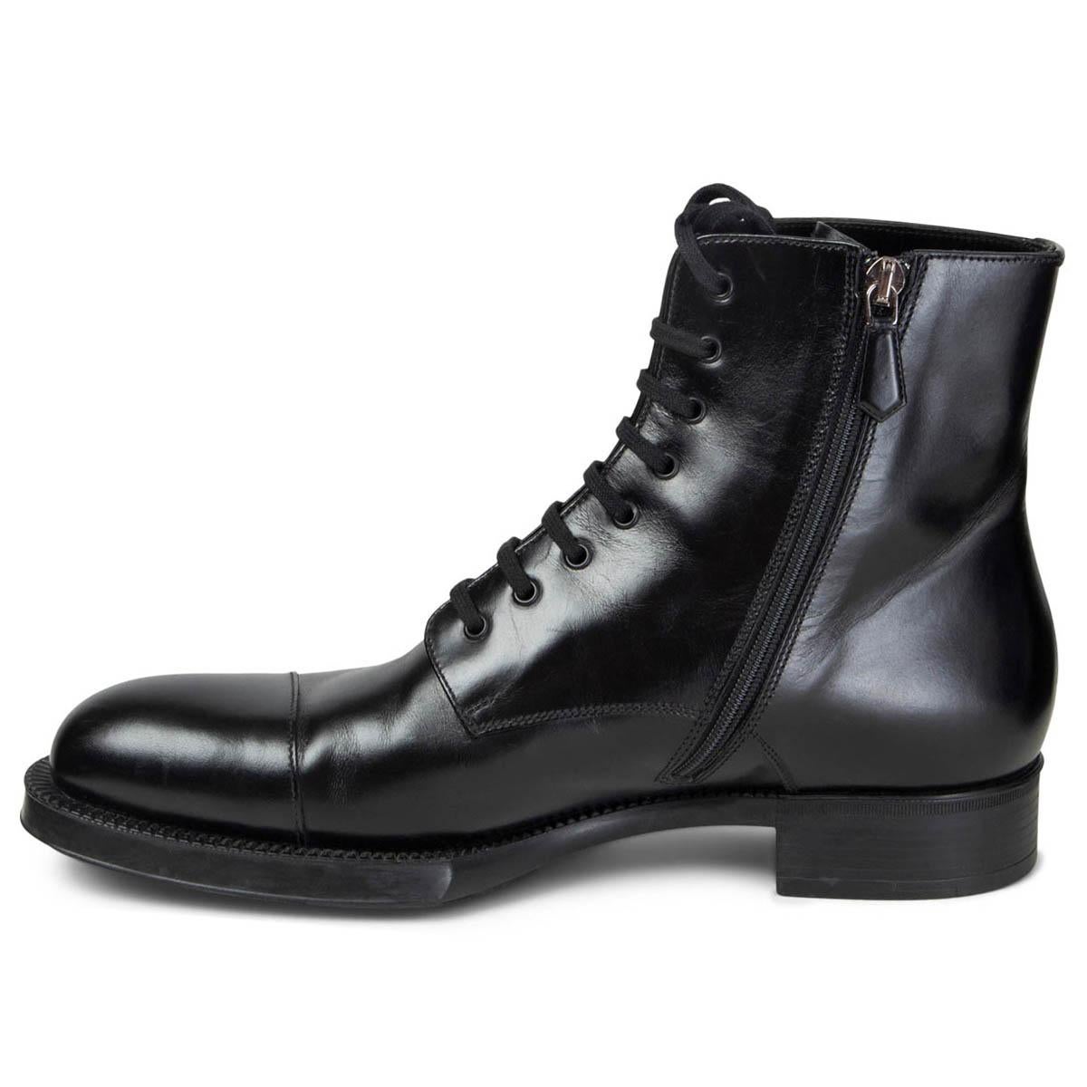 Black PRADA black leather LACE-UP Ankle Boots Shoes 40 For Sale