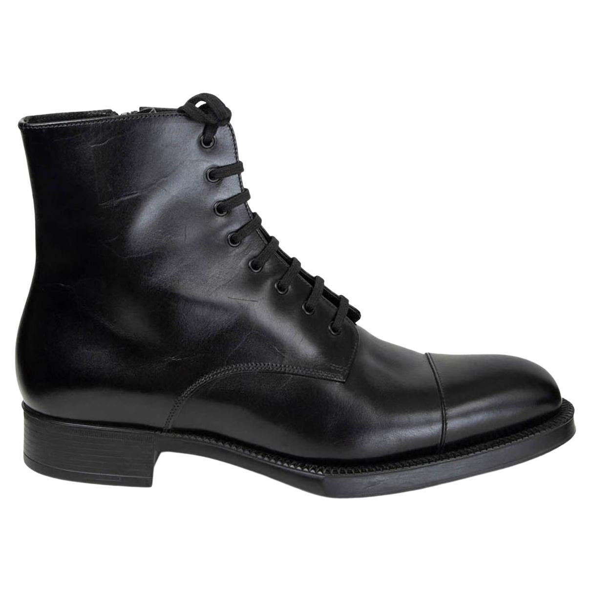 PRADA black leather LACE-UP Ankle Boots Shoes 40 For Sale