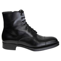 PRADA black leather LACE-UP Ankle Boots Shoes 40