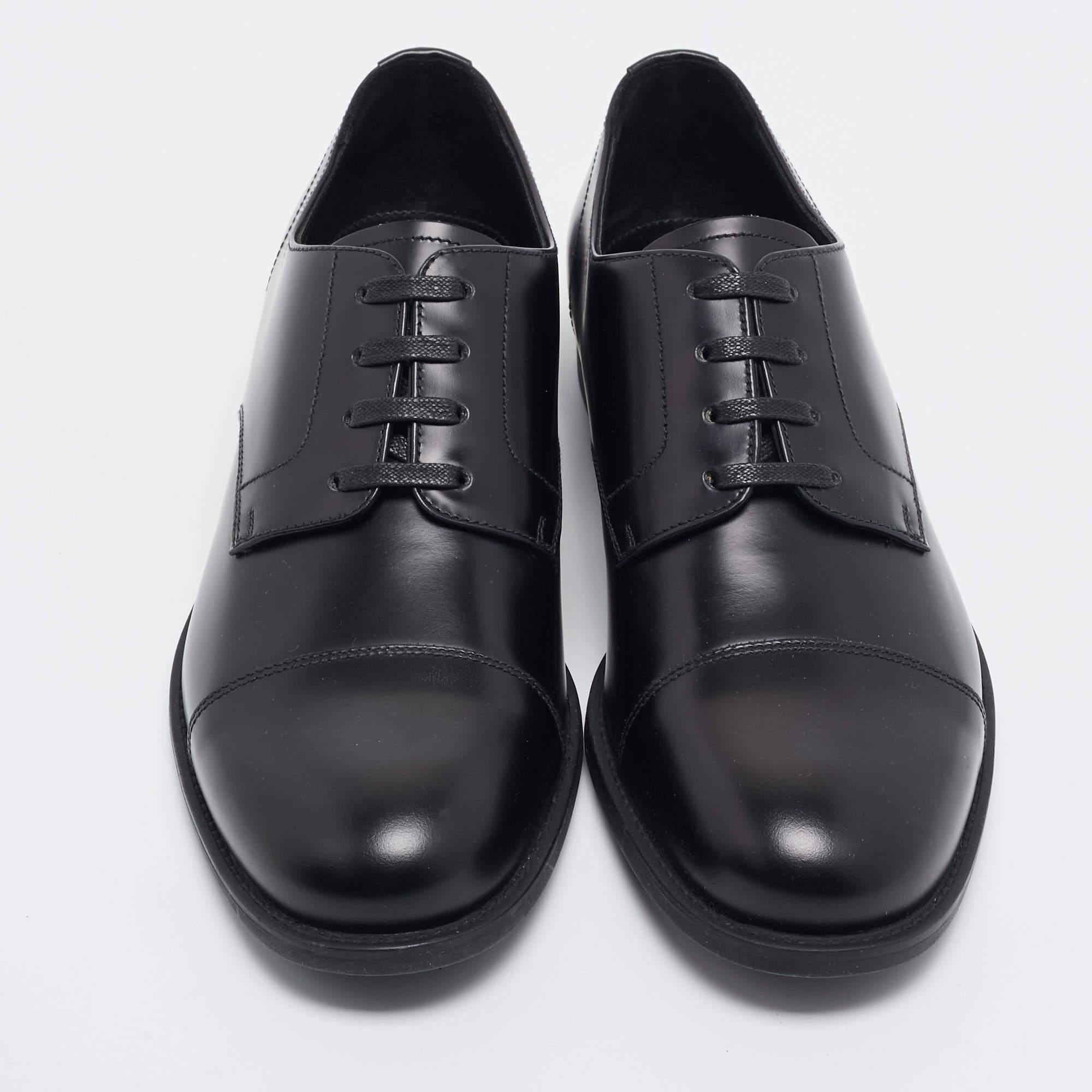 Prada Black Leather Lace Up Derby Size 40 For Sale 2
