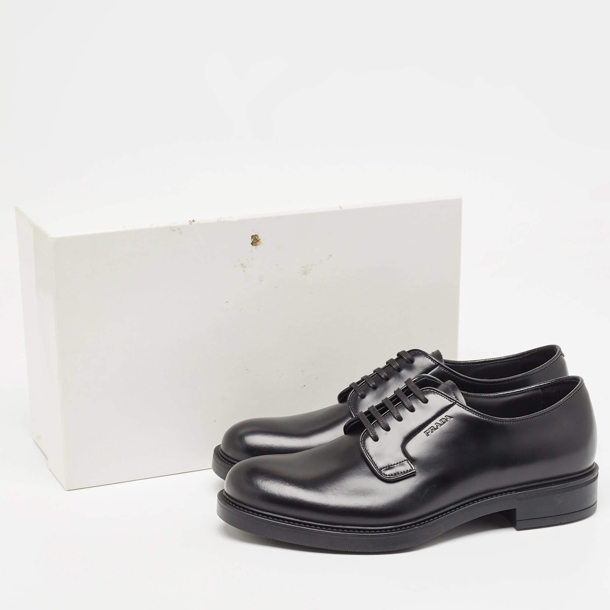 Prada Black Leather Lace Up Oxfords Size 40 For Sale 5