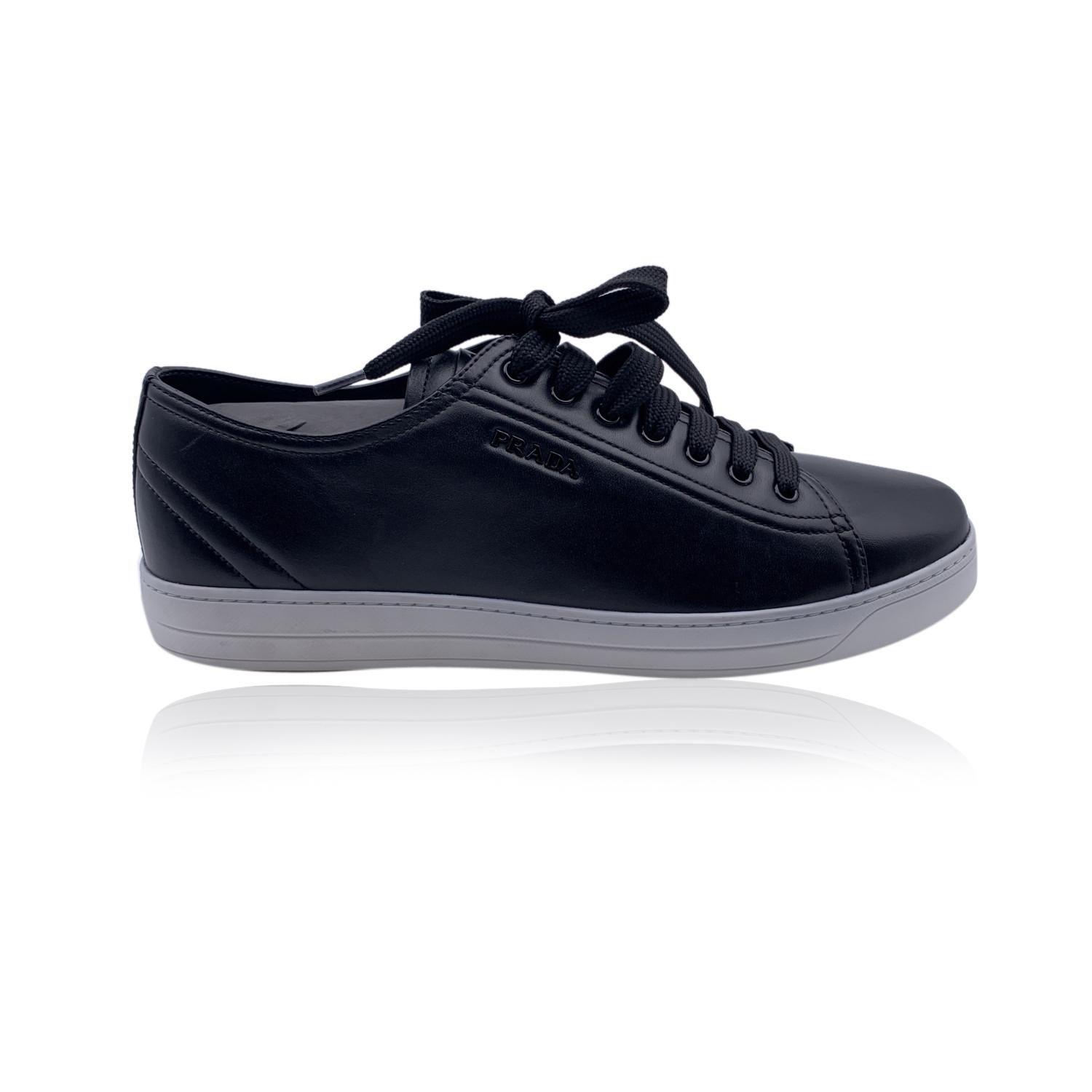 Prada Black Leather Lace Up Sneakers Shoes 3E6187 Size 41 2