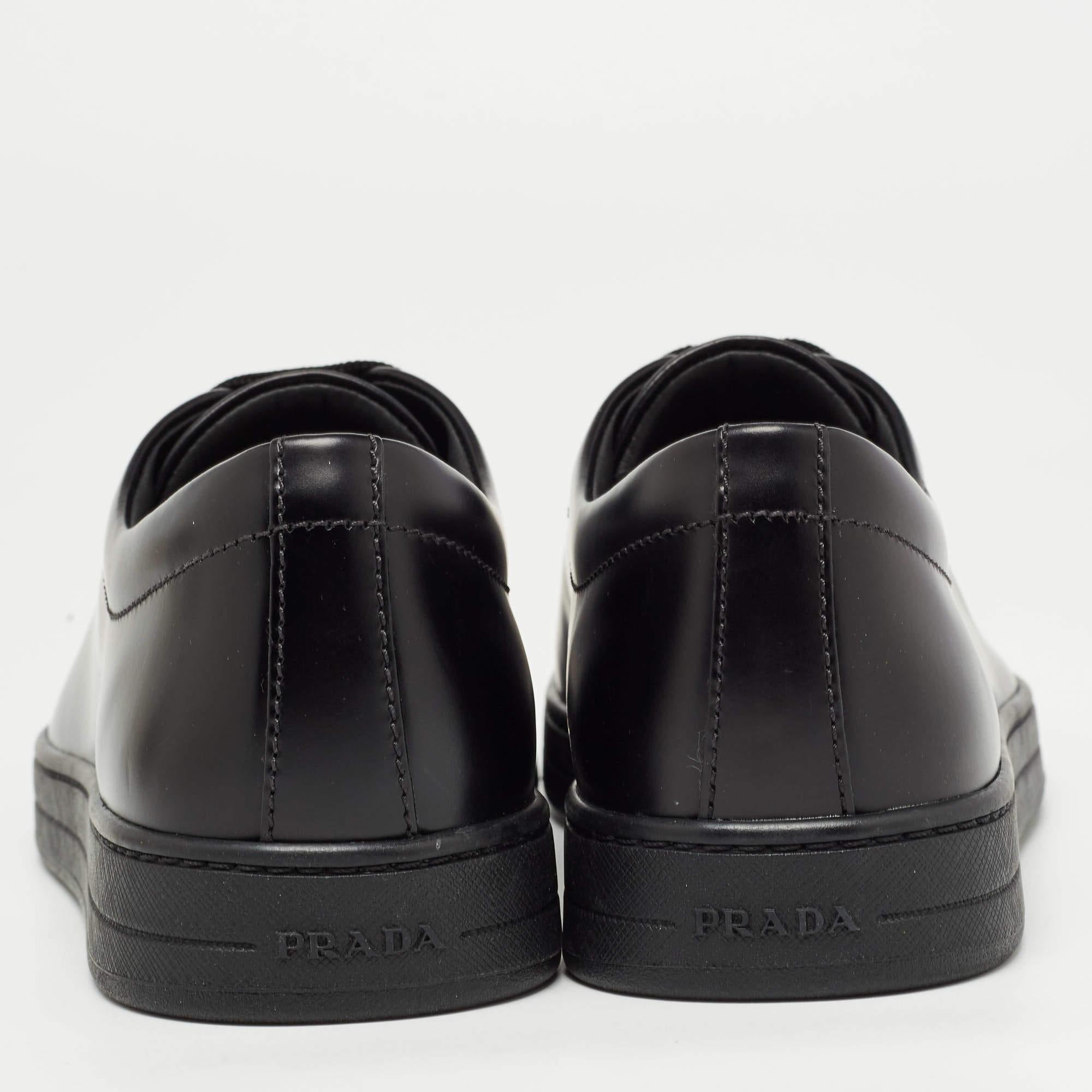 Prada Black Leather Lace Up Sneakers Size 39.5 1