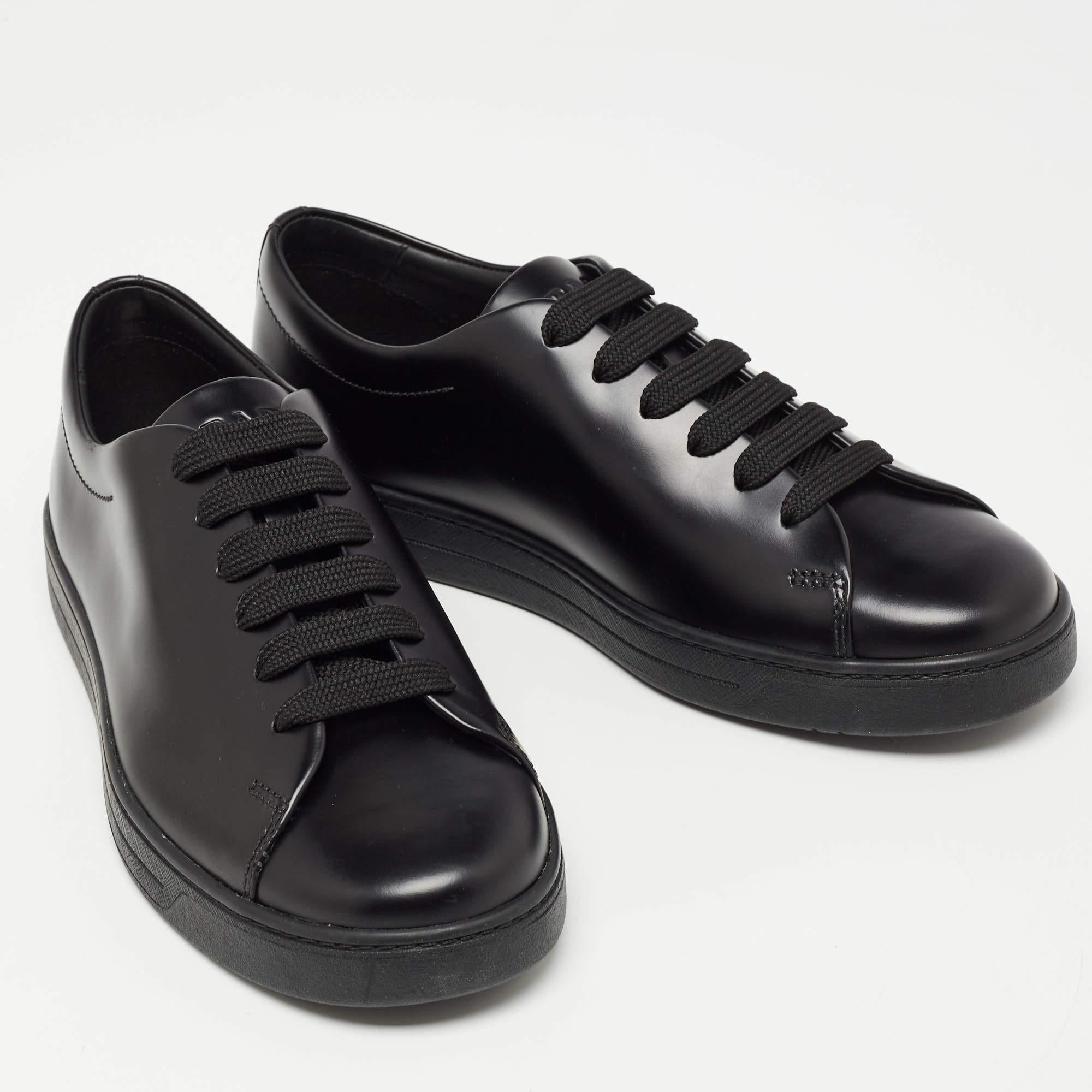 Prada Black Leather Lace Up Sneakers Size 39.5 3