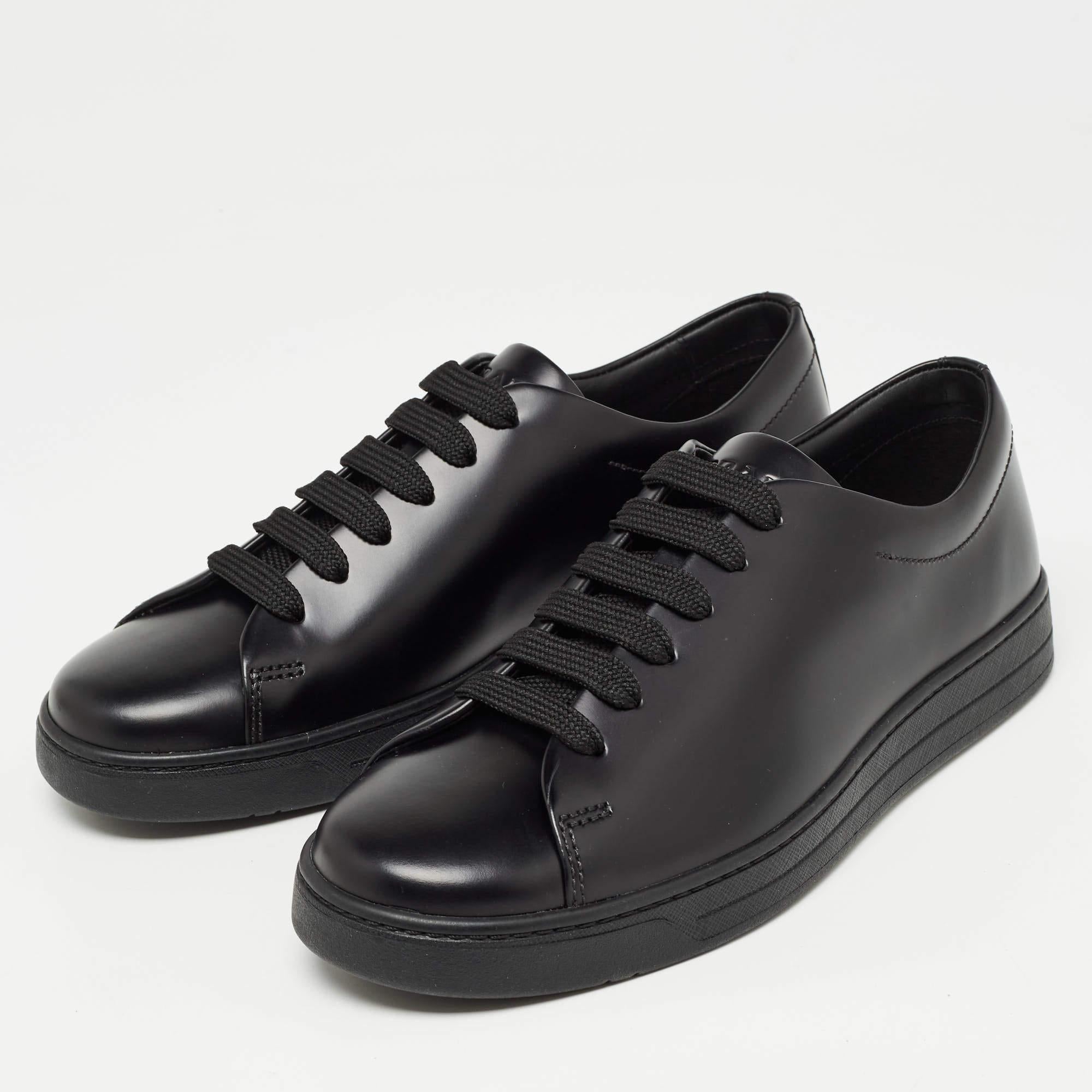 Prada Black Leather Lace Up Sneakers Size 39.5 4