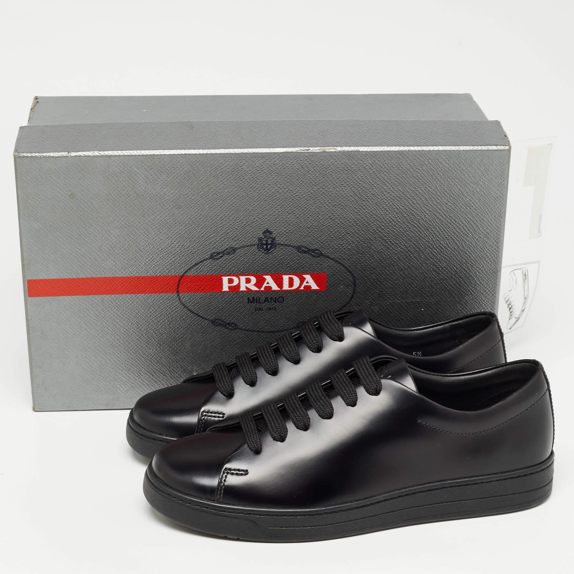 Prada Black Leather Lace Up Sneakers Size 39.5 5