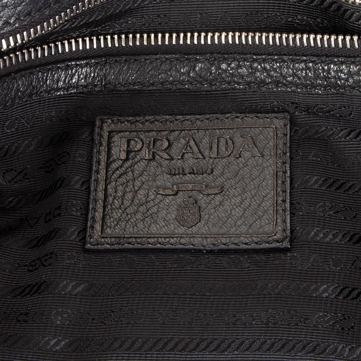 Black PRADA black leather LARGE CERVO TOTE Bag