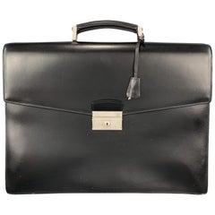 PRADA Black Leather Large Flap Top Briefcase
