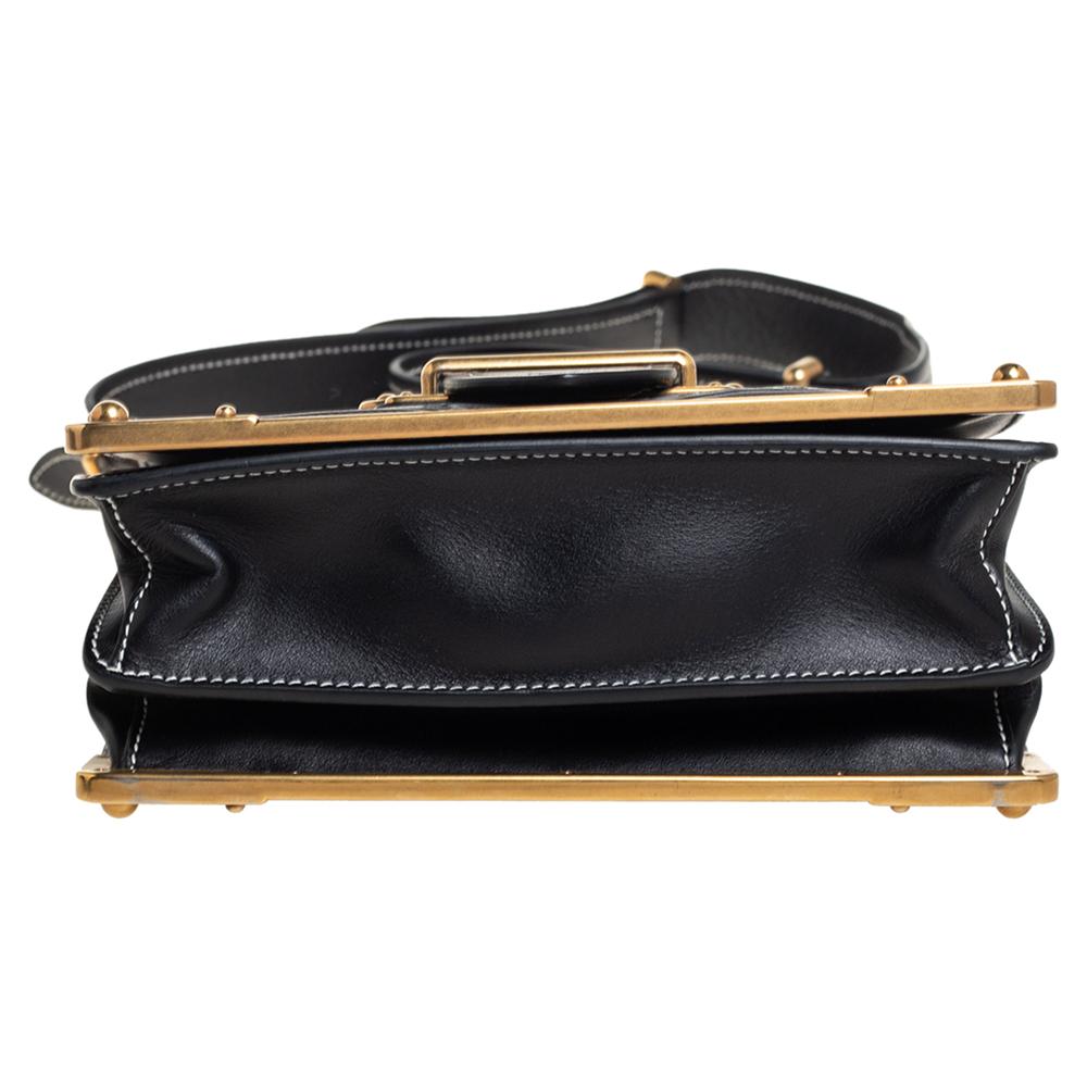 Prada Black Leather Laser Cut Cahier Shoulder Bag For Sale 3