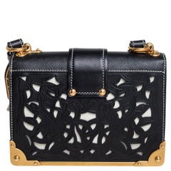 Prada Black Leather Laser Cut Cahier Shoulder Bag