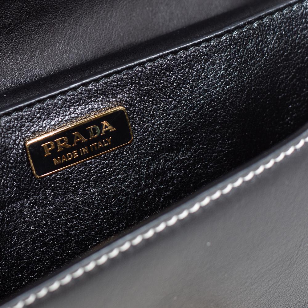 Prada Black Leather Laser Cut Cahier Shoulder Bag In Good Condition For Sale In Dubai, Al Qouz 2