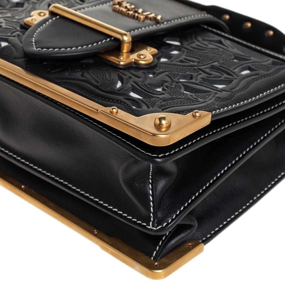 Prada Black Leather Laser Cut Cahier Shoulder Bag For Sale 1
