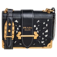 Prada Black Leather Laser Cut Cahier Shoulder Bag