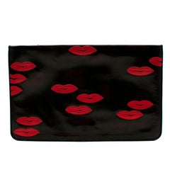 Prada Black Leather Lips Embroidered Pouch