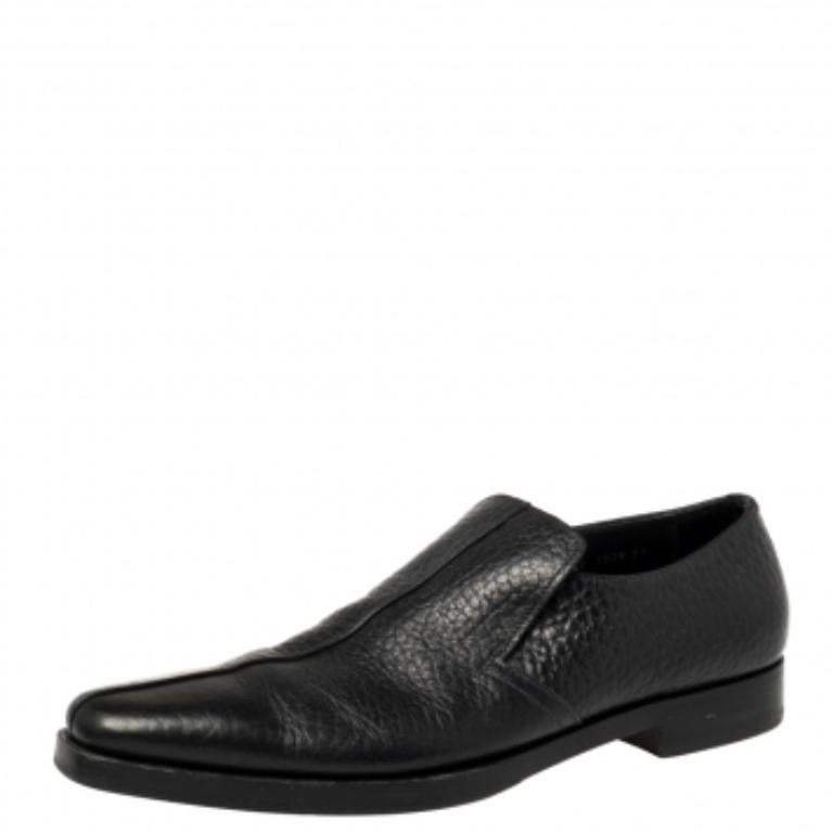 Prada Black Leather Loafers Size 45 For Sale 2