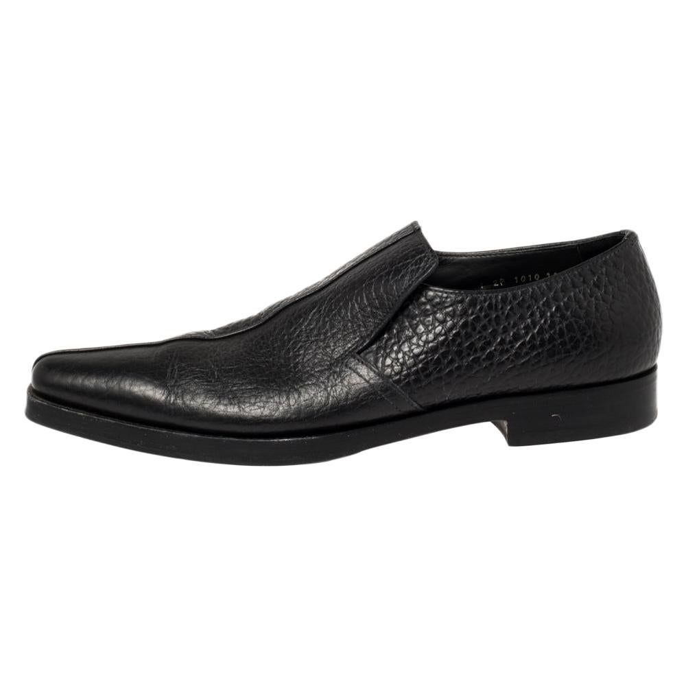 Prada Black Leather Loafers Size 45 For Sale