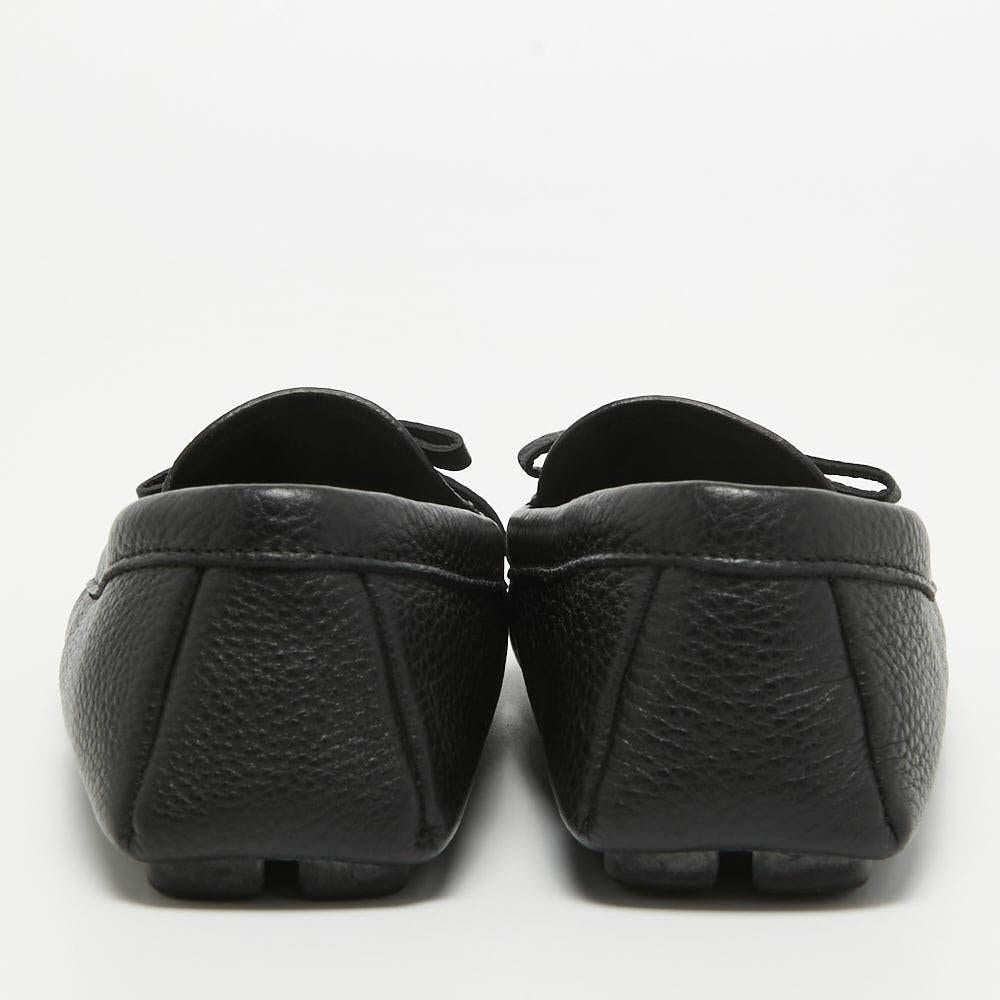 Prada Black Leather Logo Embellished Bow Slip On Loafers Size 38.5 For Sale 2
