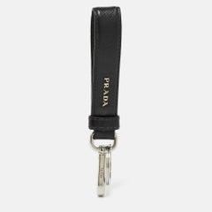Prada Black Leather Logo Key Chain