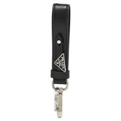 Prada Black Leather Logo Key Chain