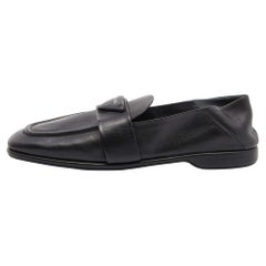 Prada Black Leather Logo Loafers Size 40