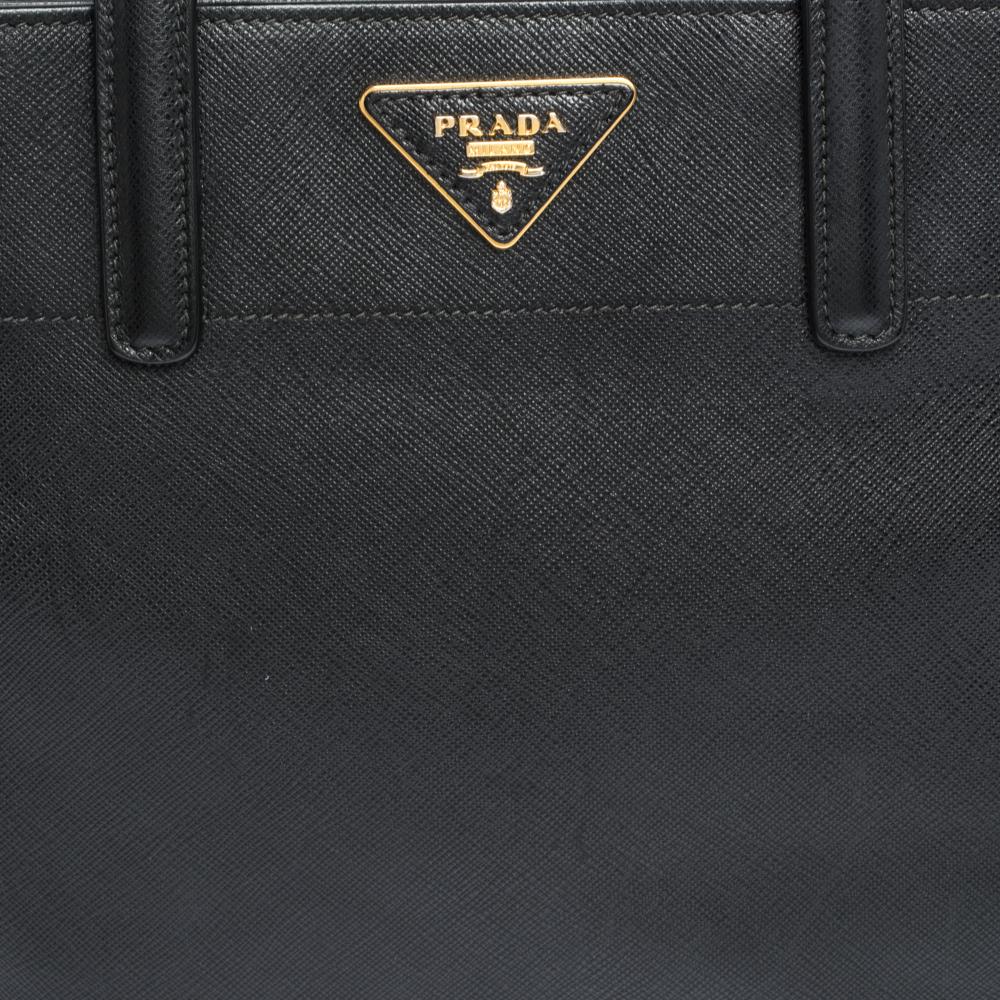 Prada Black Leather Logo Plaque Tote 1