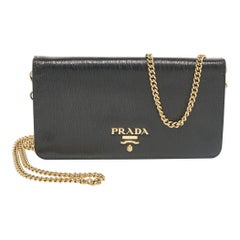 Prada Black Leather Logo Wallet On Chain Prada Black Leather Logo Wallet On Chain