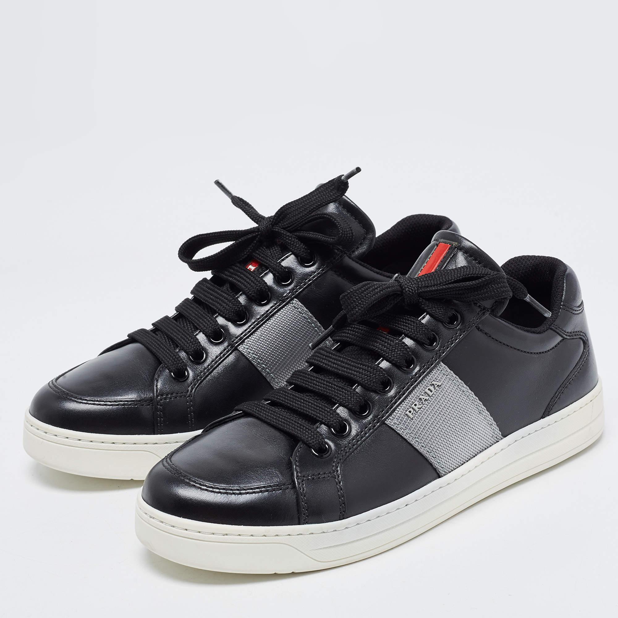 Prada Black Leather Low Top Sneakers Size 38 1