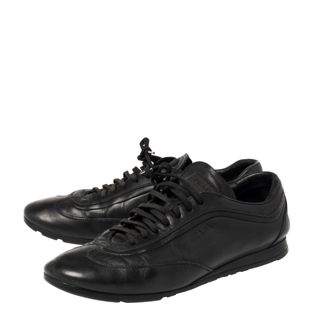 Men's Prada Black Leather Low Top Sneakers Size 41