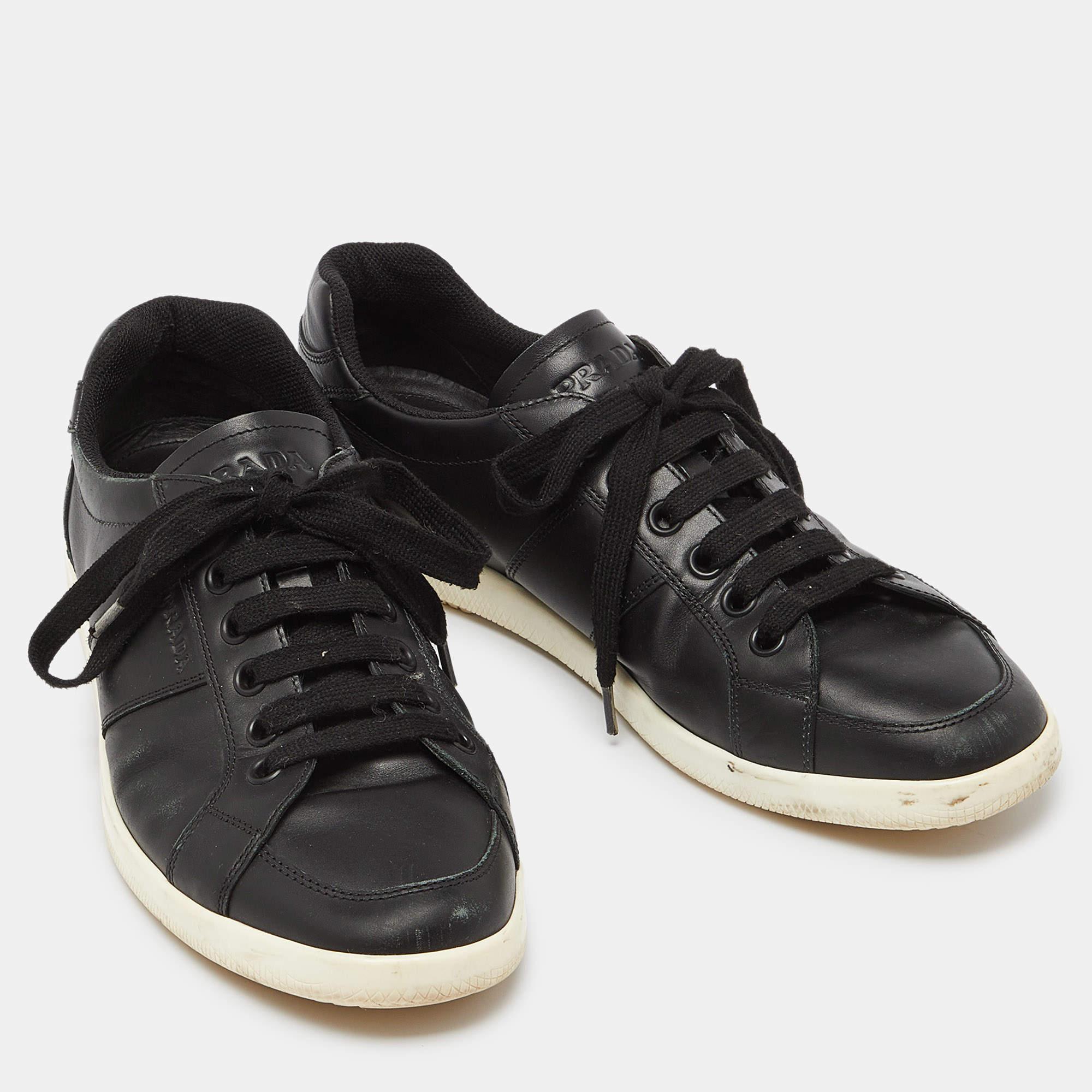 Men's Prada Black Leather Low Top Sneakers Size 43
